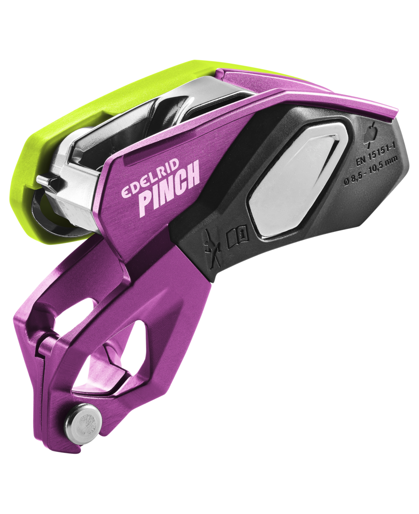 Edelrid Pinch – assicurazione con frenata assistita e attacco diretto all'imbracatura