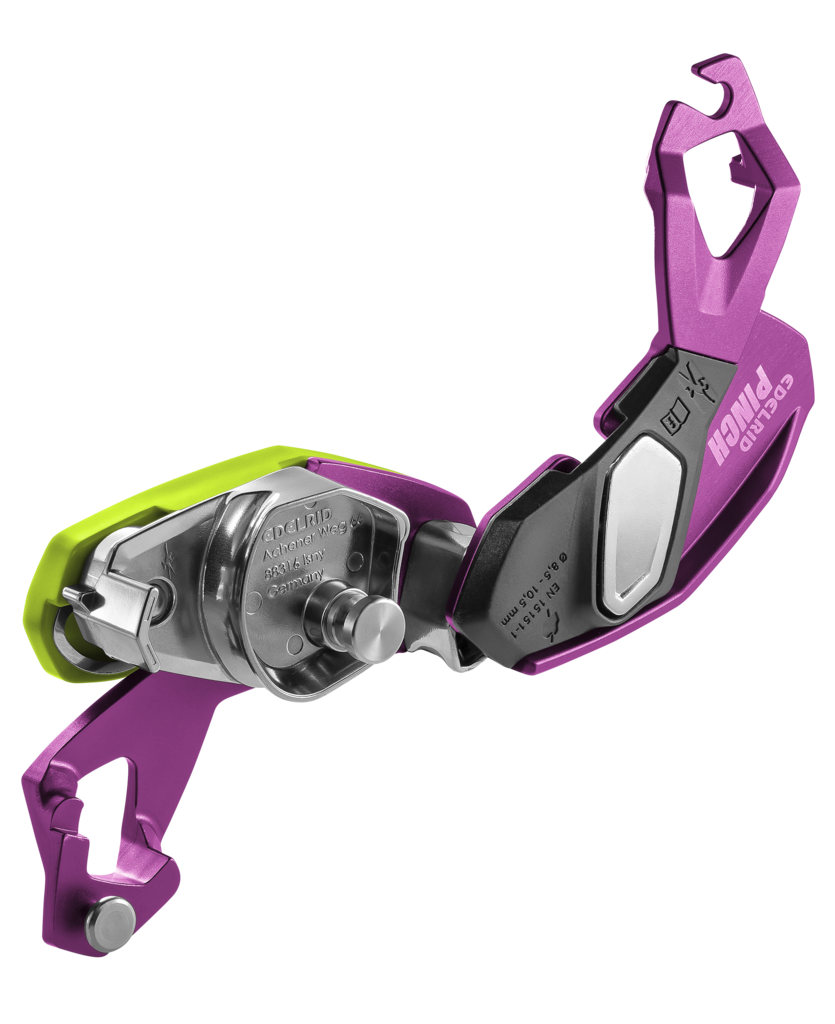 Edelrid Pinch – assicurazione con frenata assistita e attacco diretto all'imbracatura