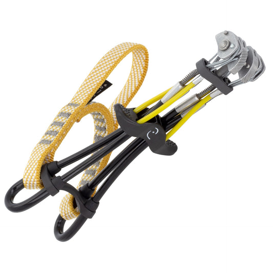 Black and yellow climbing device on a white background